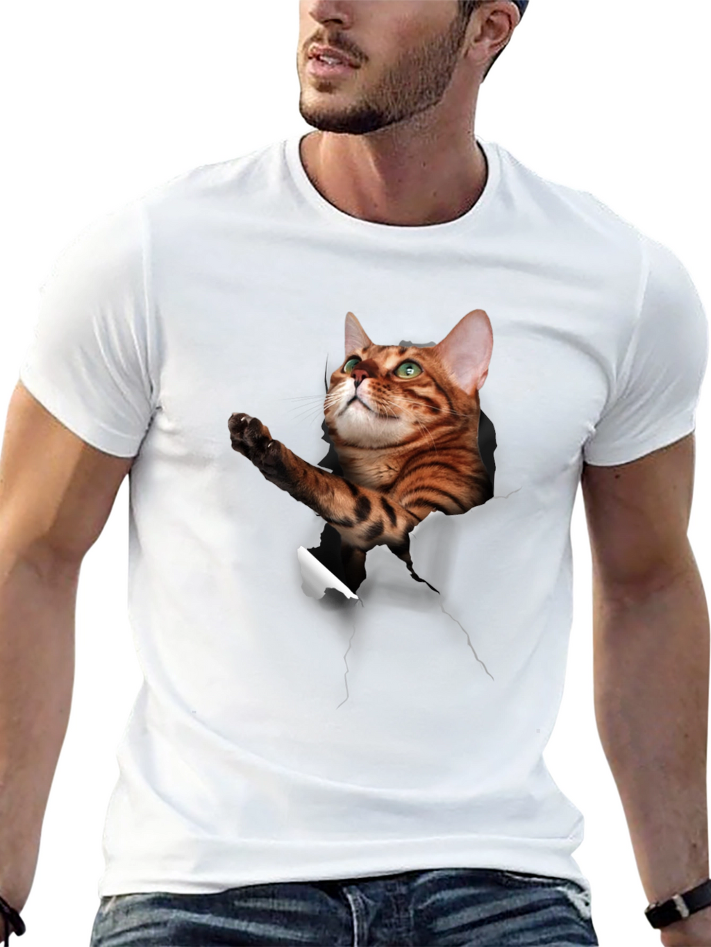 3D Cat Print Crew Neck T-Shirt