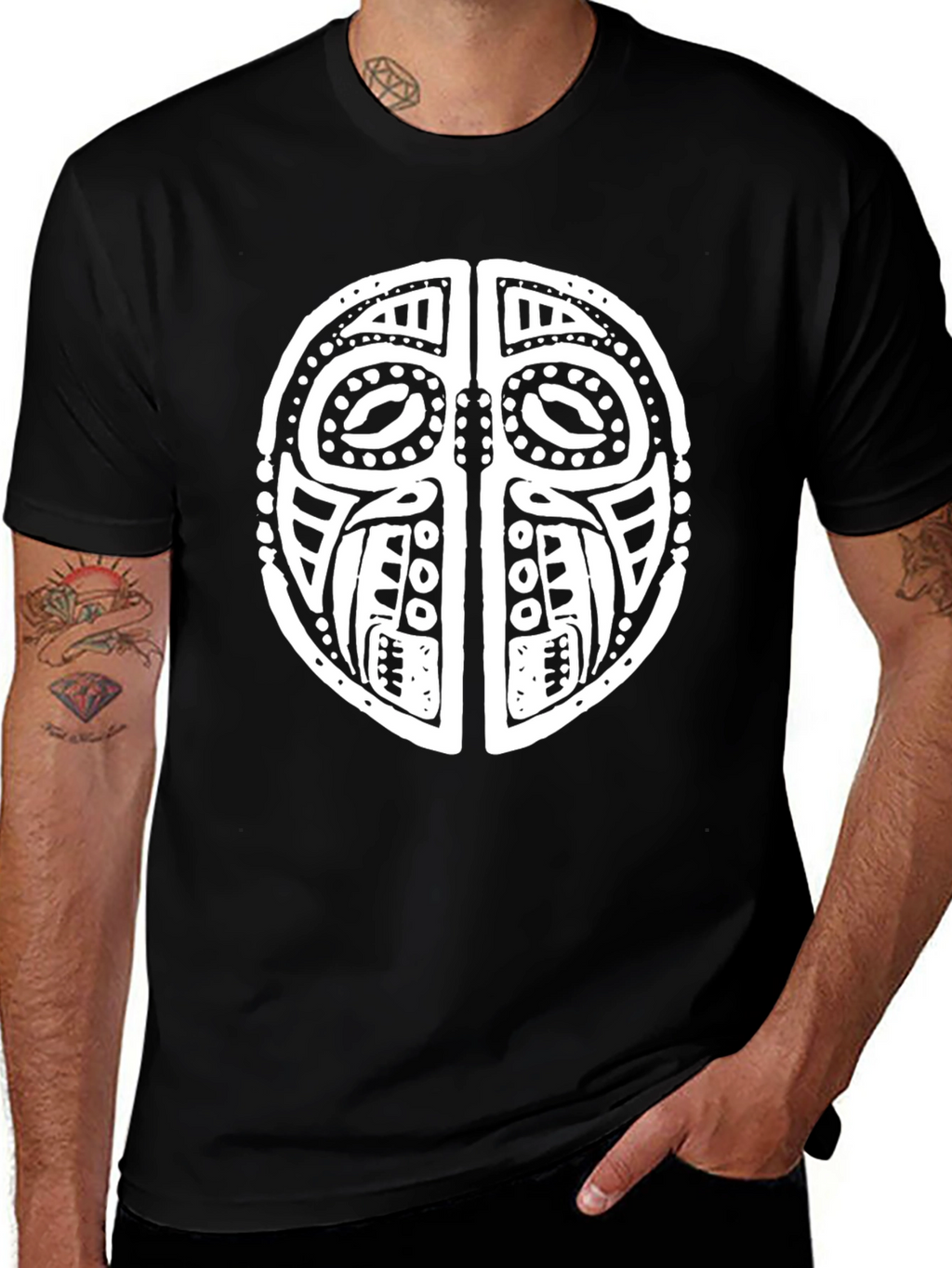 Tribal Mask Graphic T-Shirt - Black