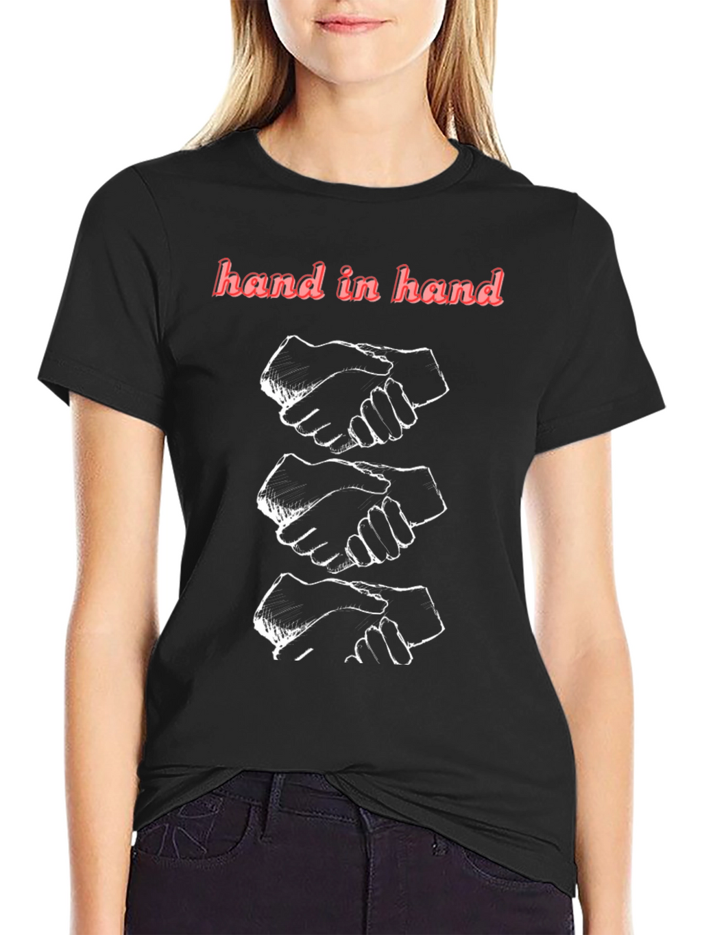 Hand in Hand Graphic Print Black T-Shirt