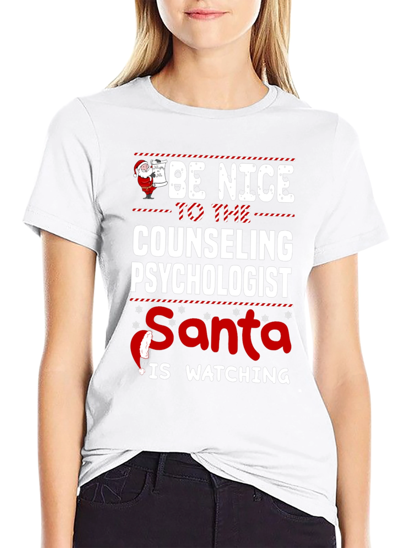 Be Nice to Counseling Psychologist Santa Watching T-Shirt