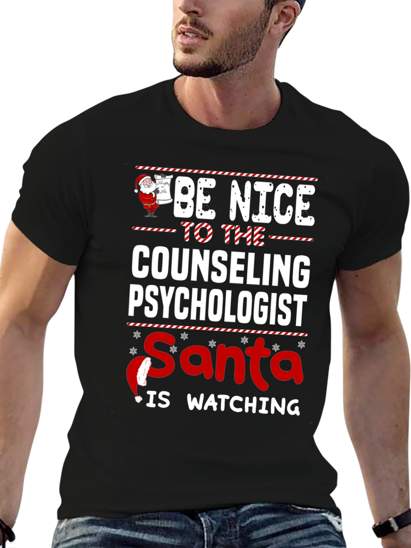 Be Nice to Counseling Psychologist Santa Watching T-Shirt