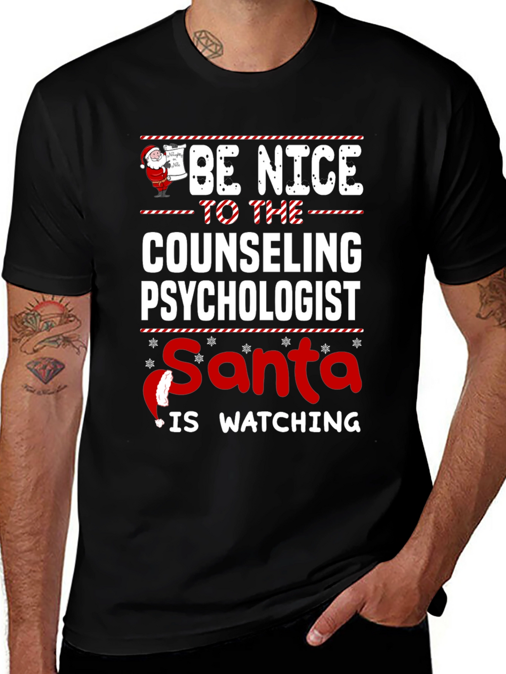 Be Nice to Counseling Psychologist Santa Watching T-Shirt
