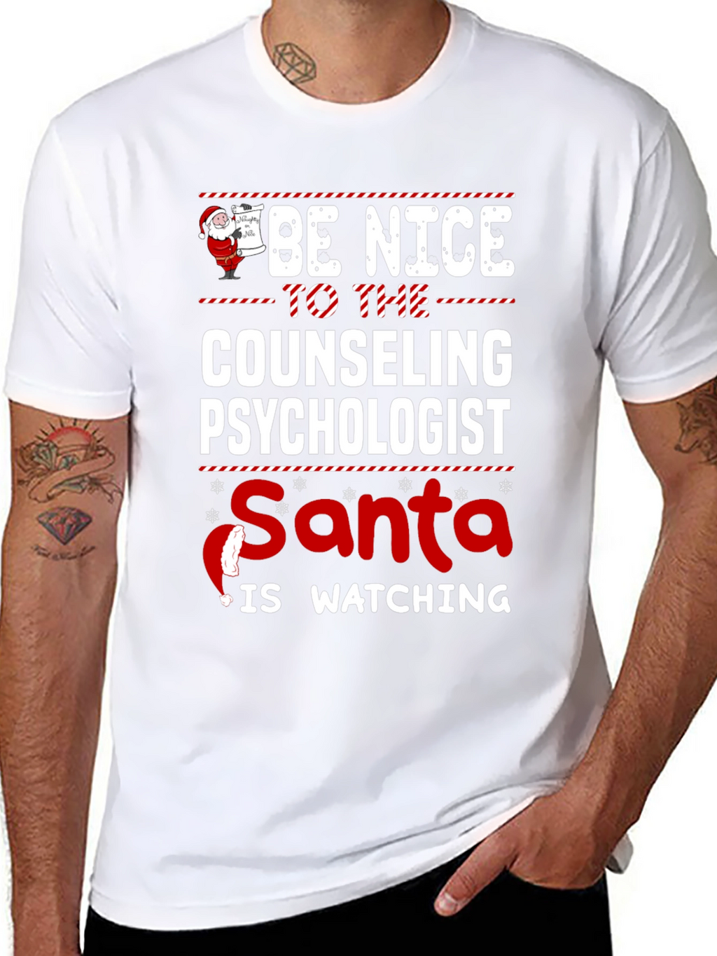 Be Nice to Counseling Psychologist Santa Watching T-Shirt