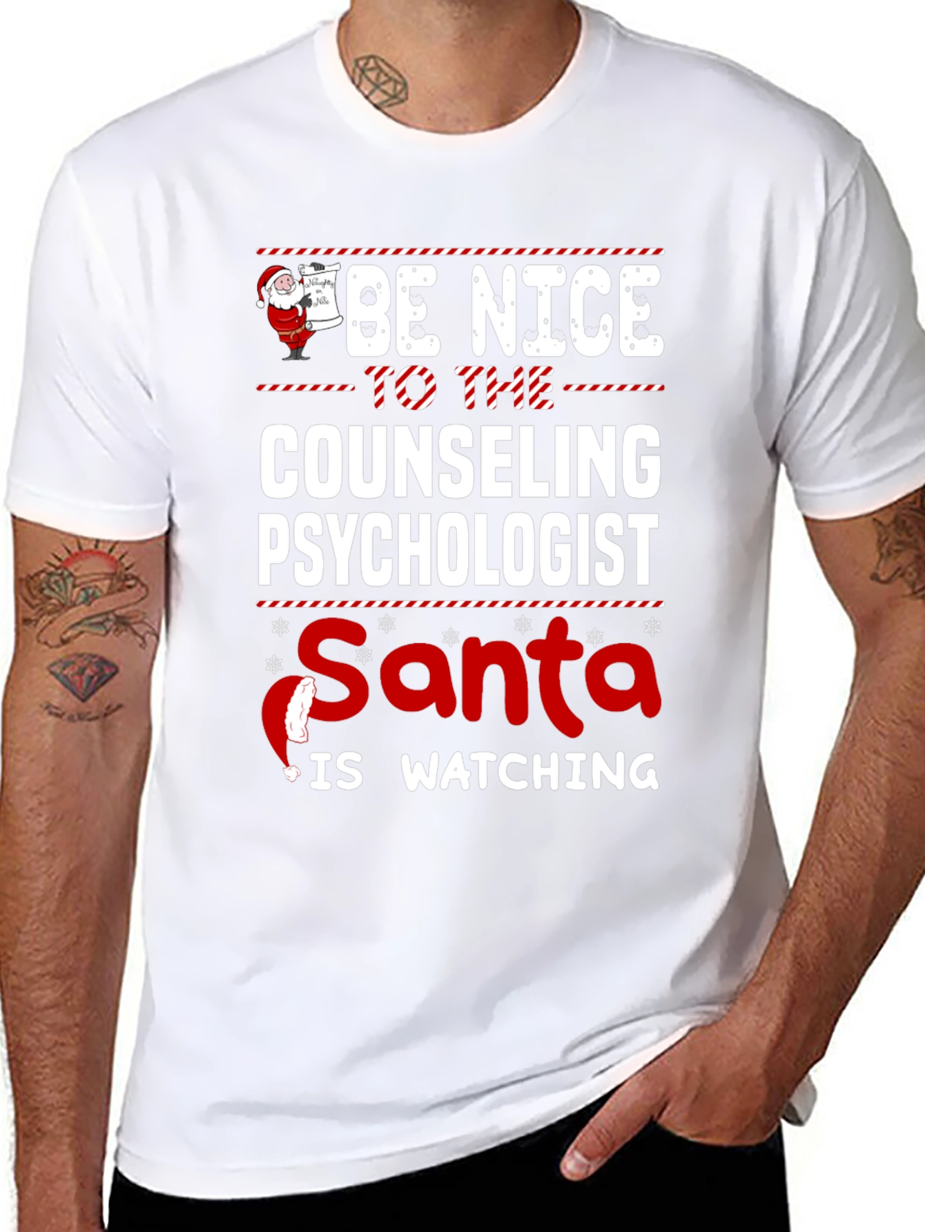 Be Nice to Counseling Psychologist Santa Watching T-Shirt
