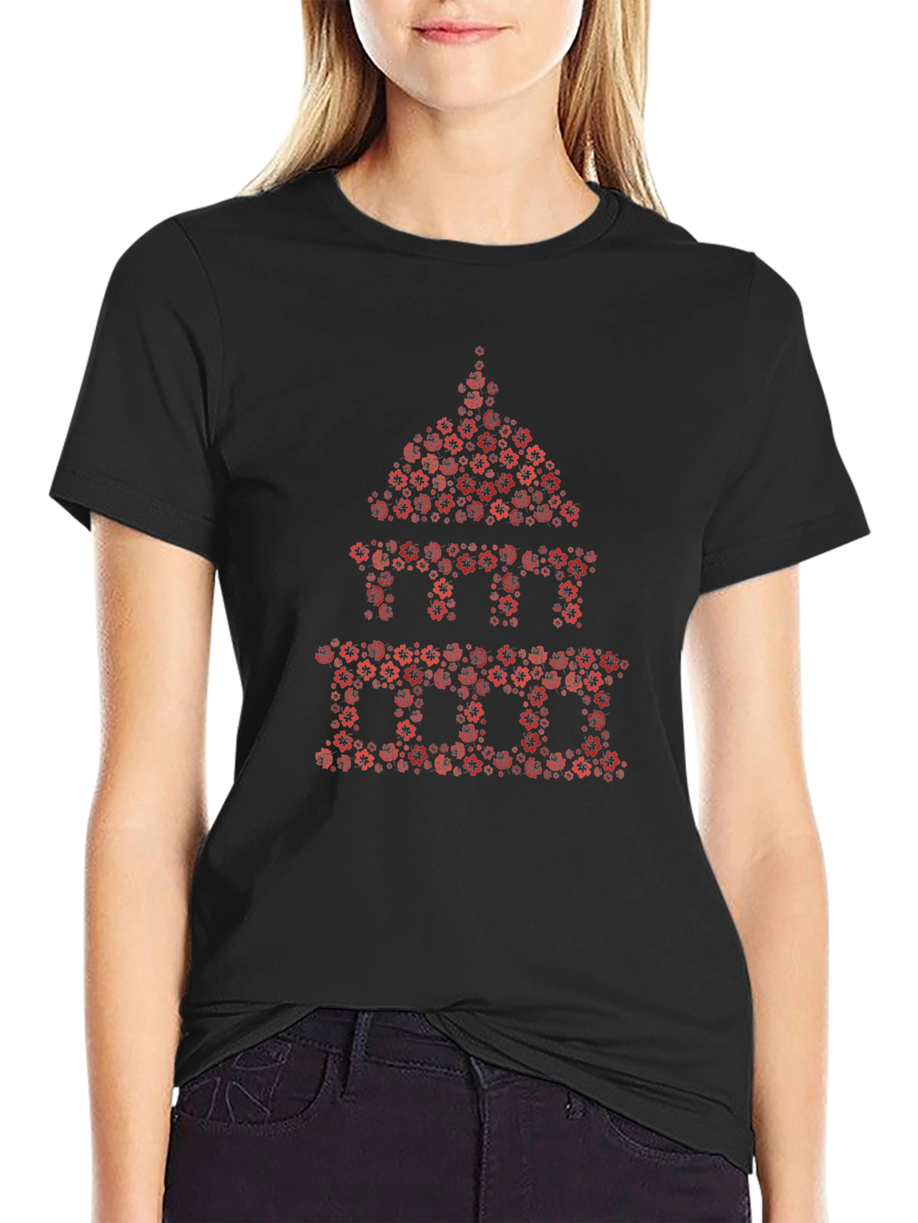 Floral Capitol Building Graphic Tee - Black