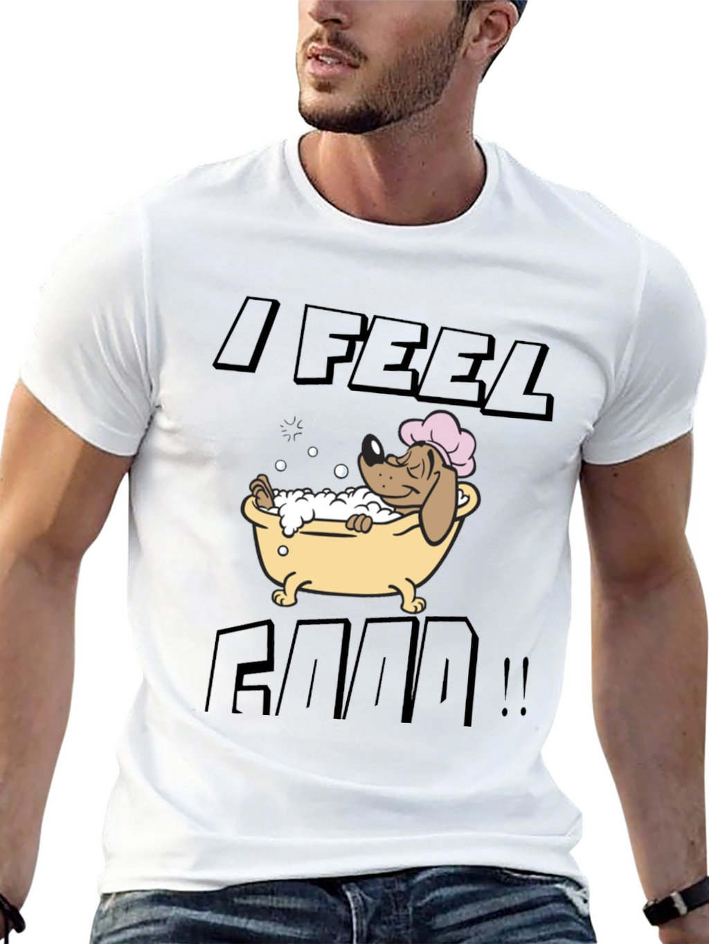 I Feel Good! Dog in Bathtub Graphic T-Shirt