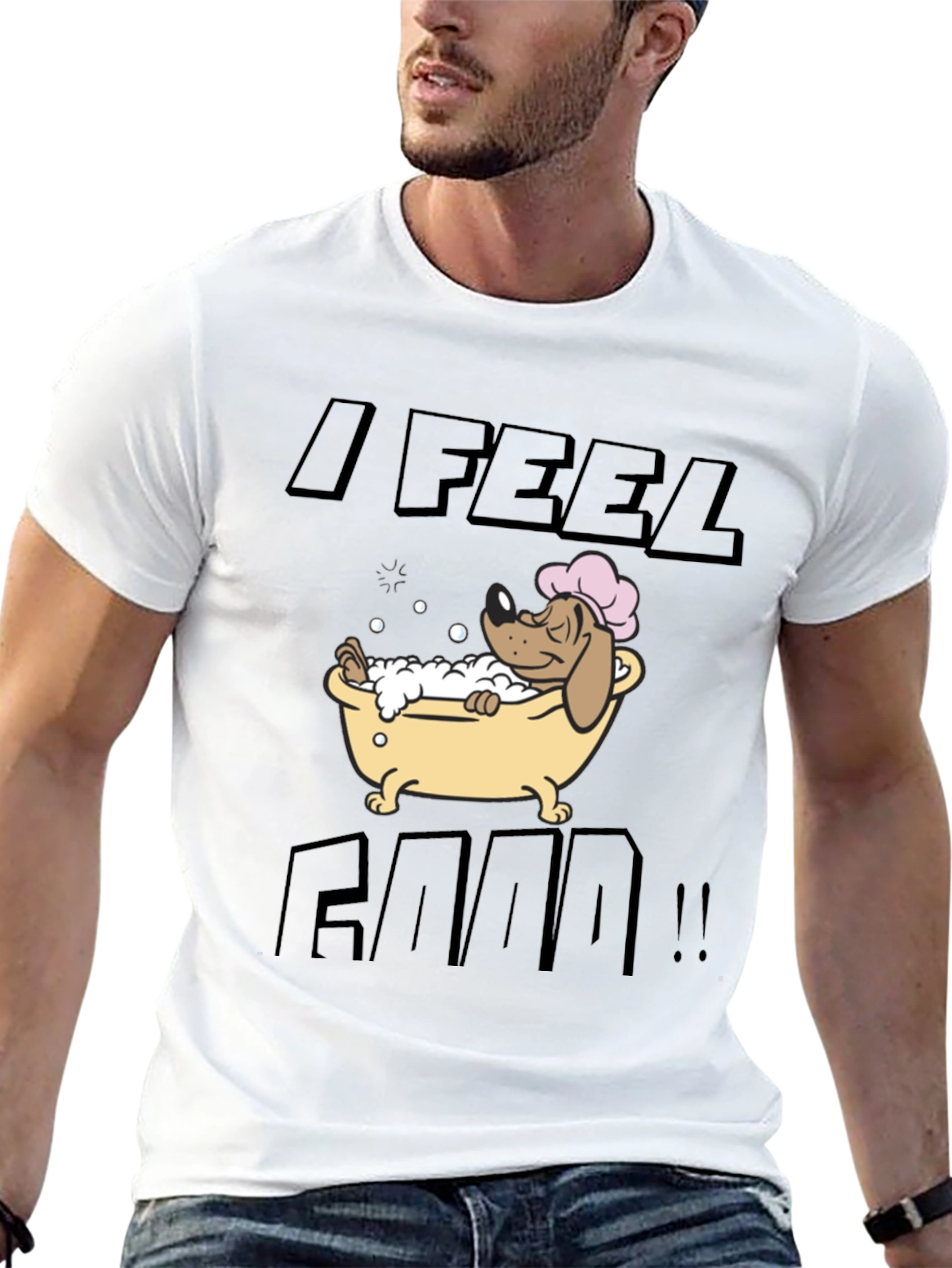 I Feel Good! Dog in Bathtub Graphic T-Shirt