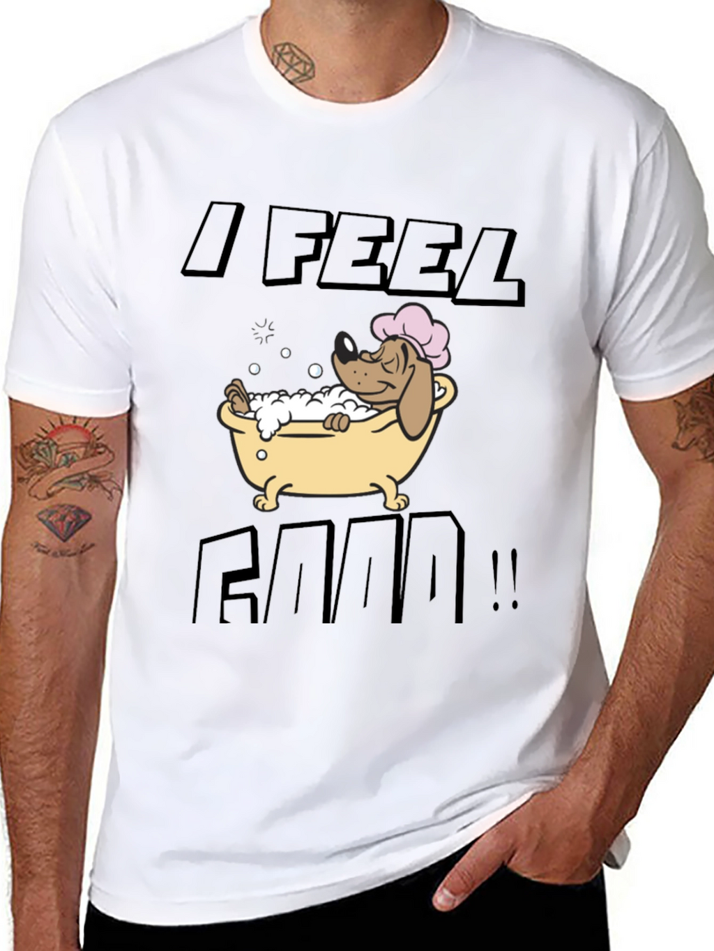 I Feel Good! Dog in Bathtub Graphic T-Shirt