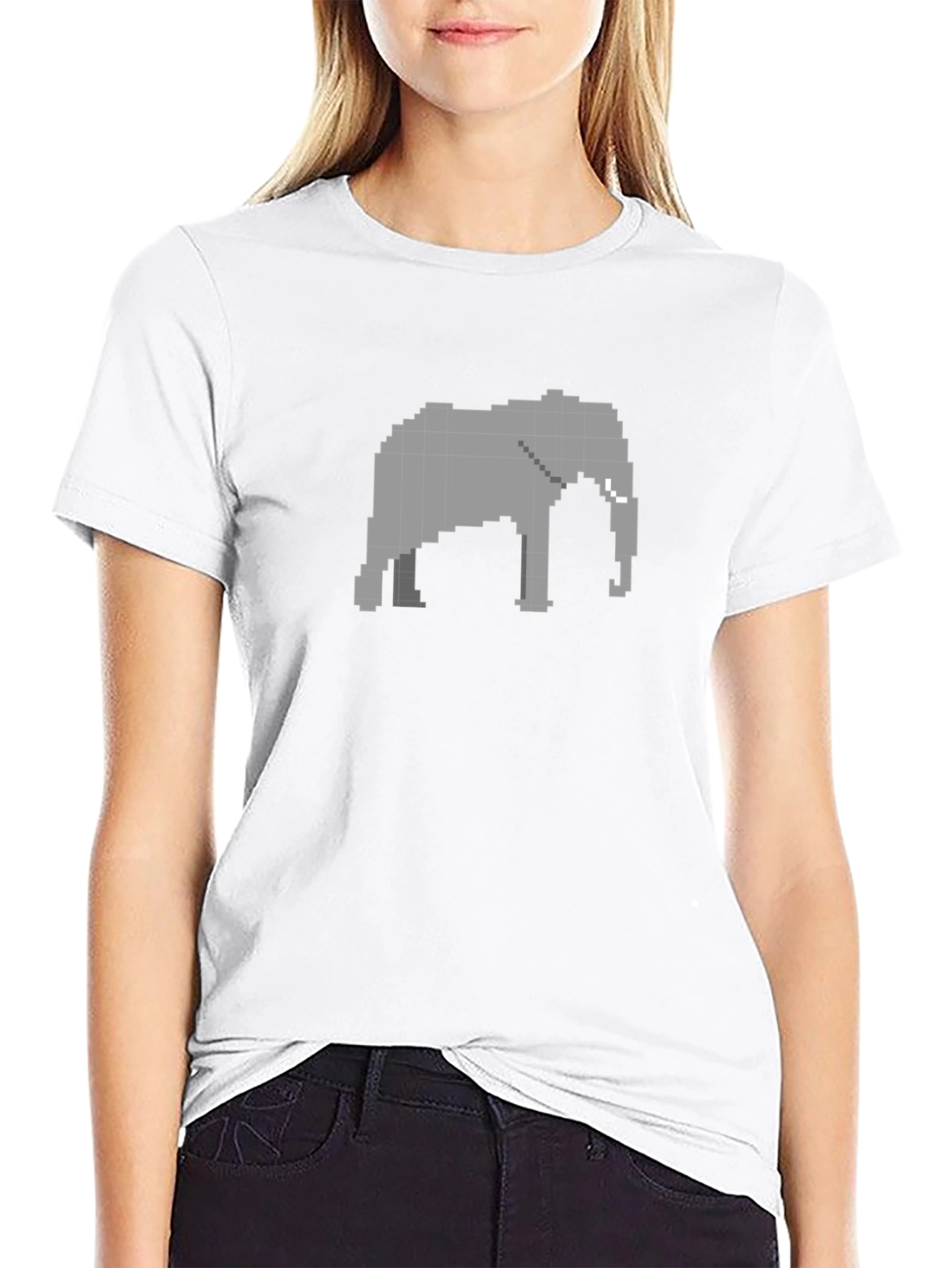 Pixel Elephant Black T-Shirt - Retro Style