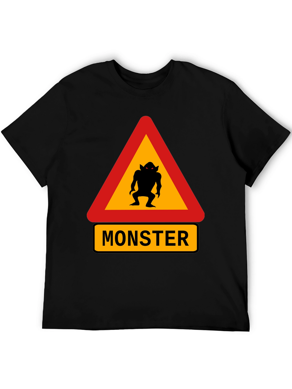 Monster Warning Sign Black T-Shirt
