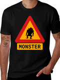 Monster Warning Sign Black T-Shirt