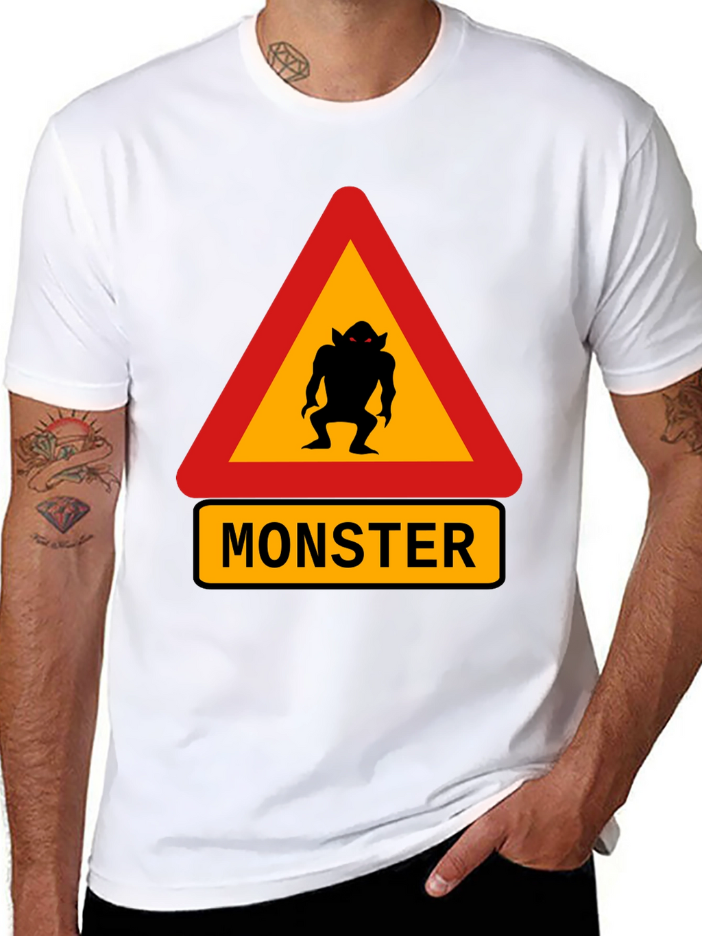 Monster Warning Sign Black T-Shirt