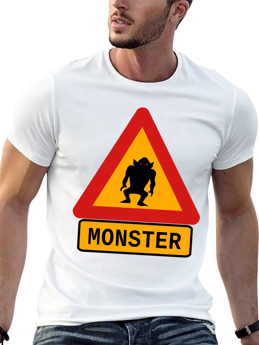 Monster Warning Sign Black T-Shirt