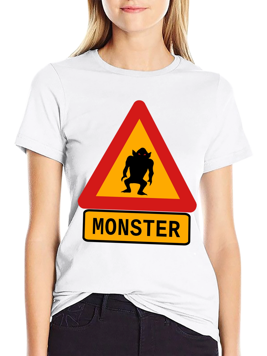 Monster Warning Sign Black T-Shirt