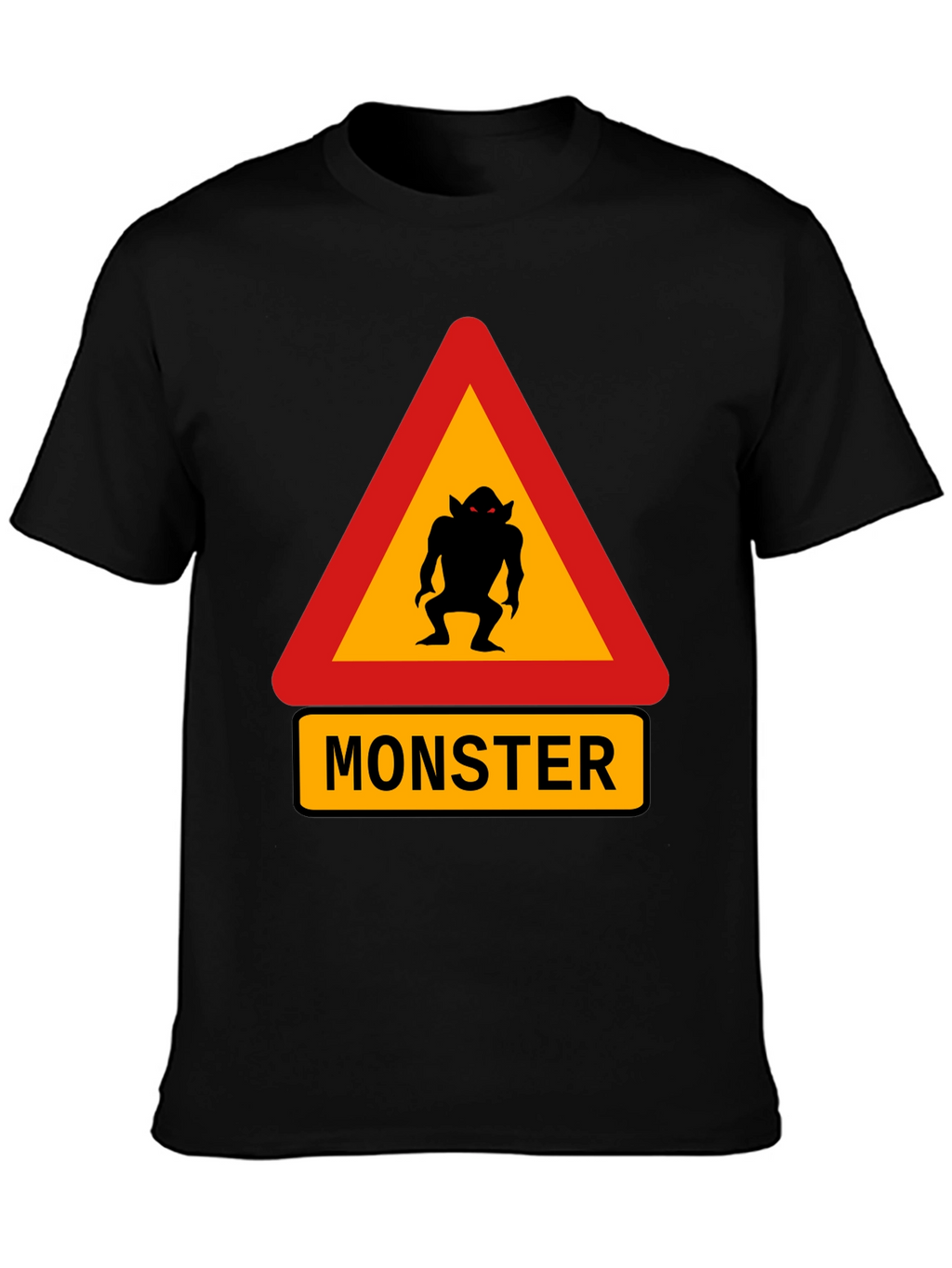 Monster Warning Sign Black T-Shirt