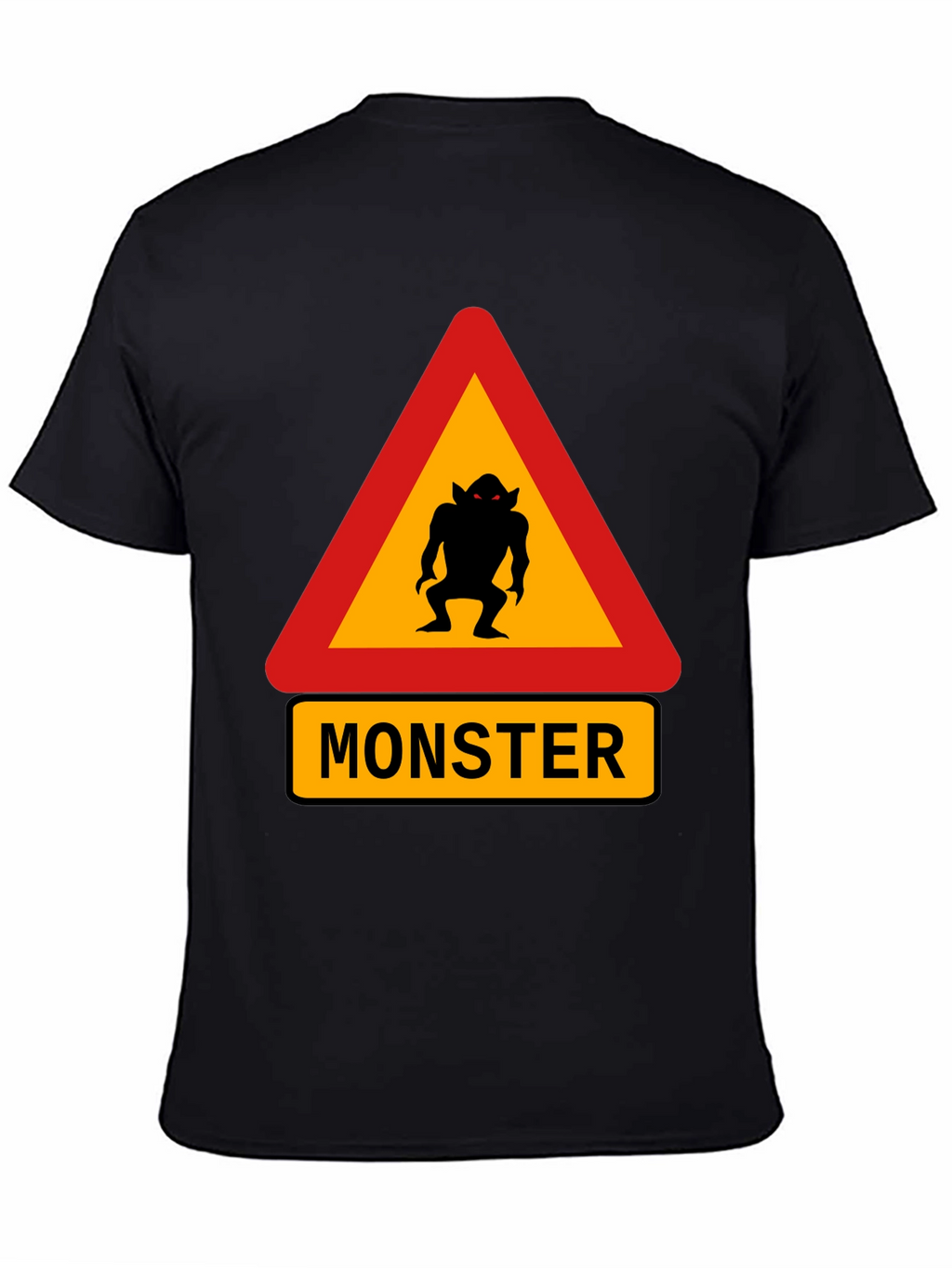 Monster Warning Sign Black T-Shirt