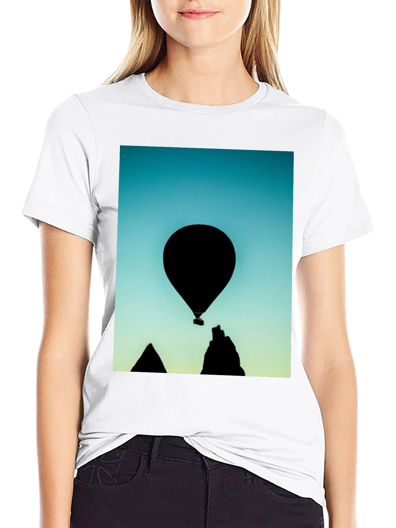 Black Silhouette Balloon Graphic T-Shirt