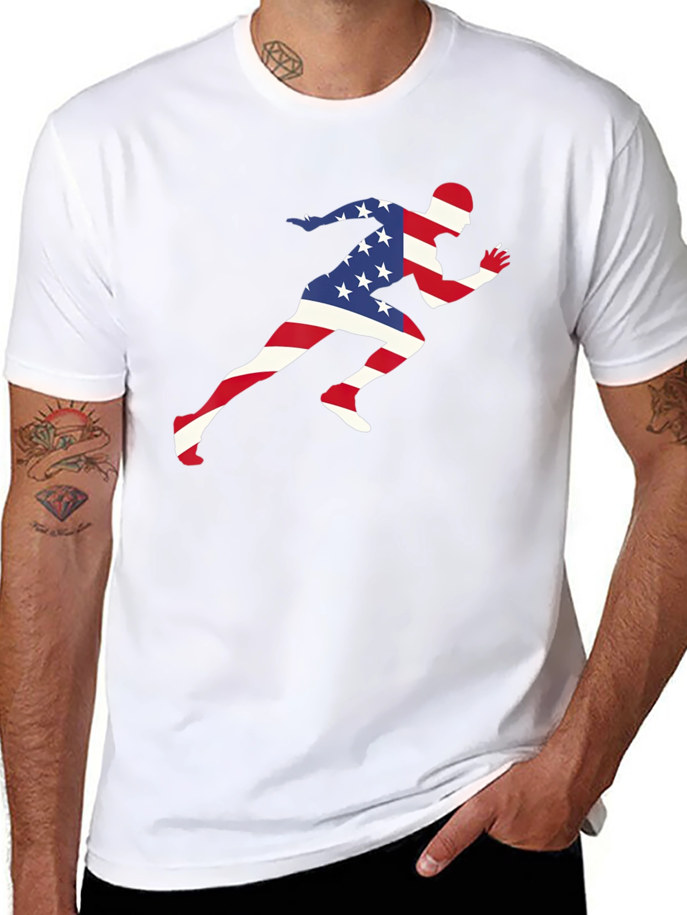 USA Flag Runner T-Shirt - Patriotic Design