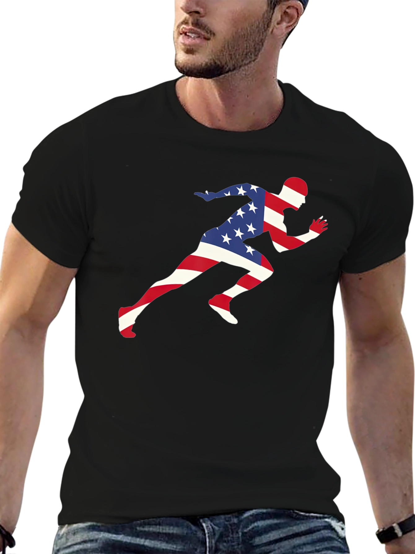 USA Flag Runner T-Shirt - Patriotic Design