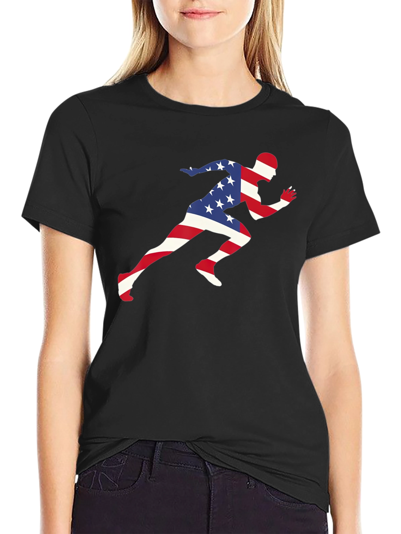 USA Flag Runner T-Shirt - Patriotic Design