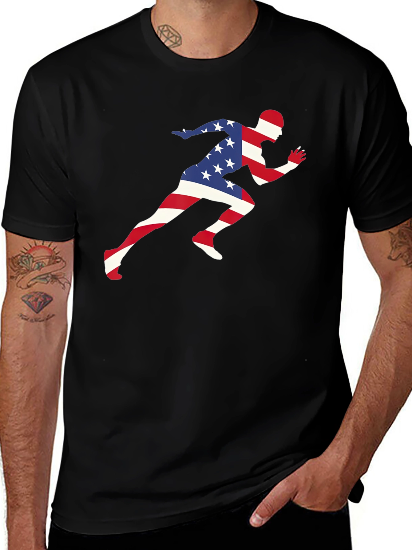 USA Flag Runner T-Shirt - Patriotic Design