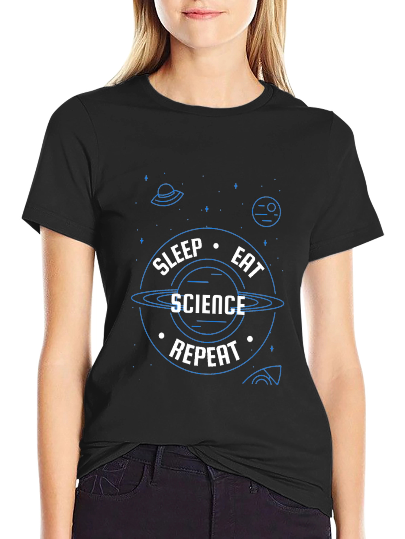 Science Repeat T-Shirt - Black Novelty Graphic Tee