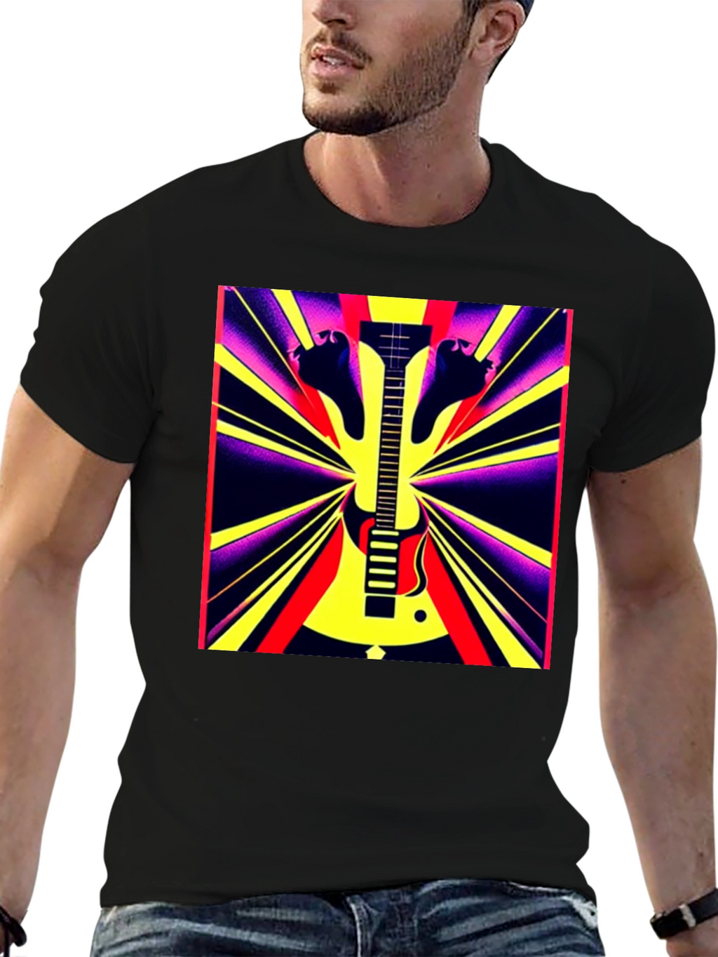 Electric Guitar Graphic Tee - Retro Rock Style