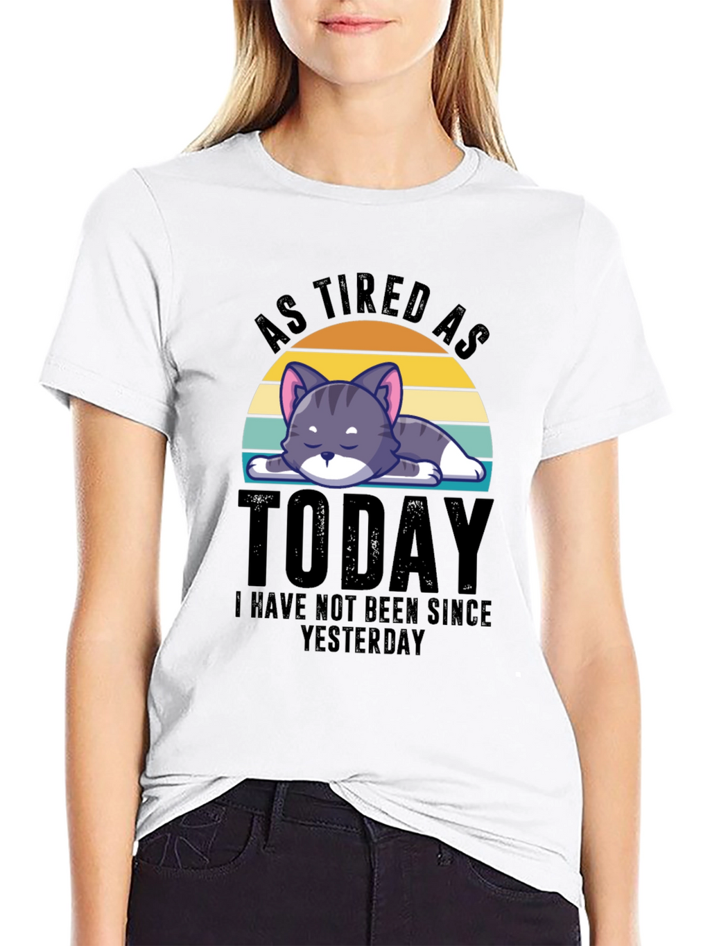 Tired Cat Graphic Tee - As Tired As Today