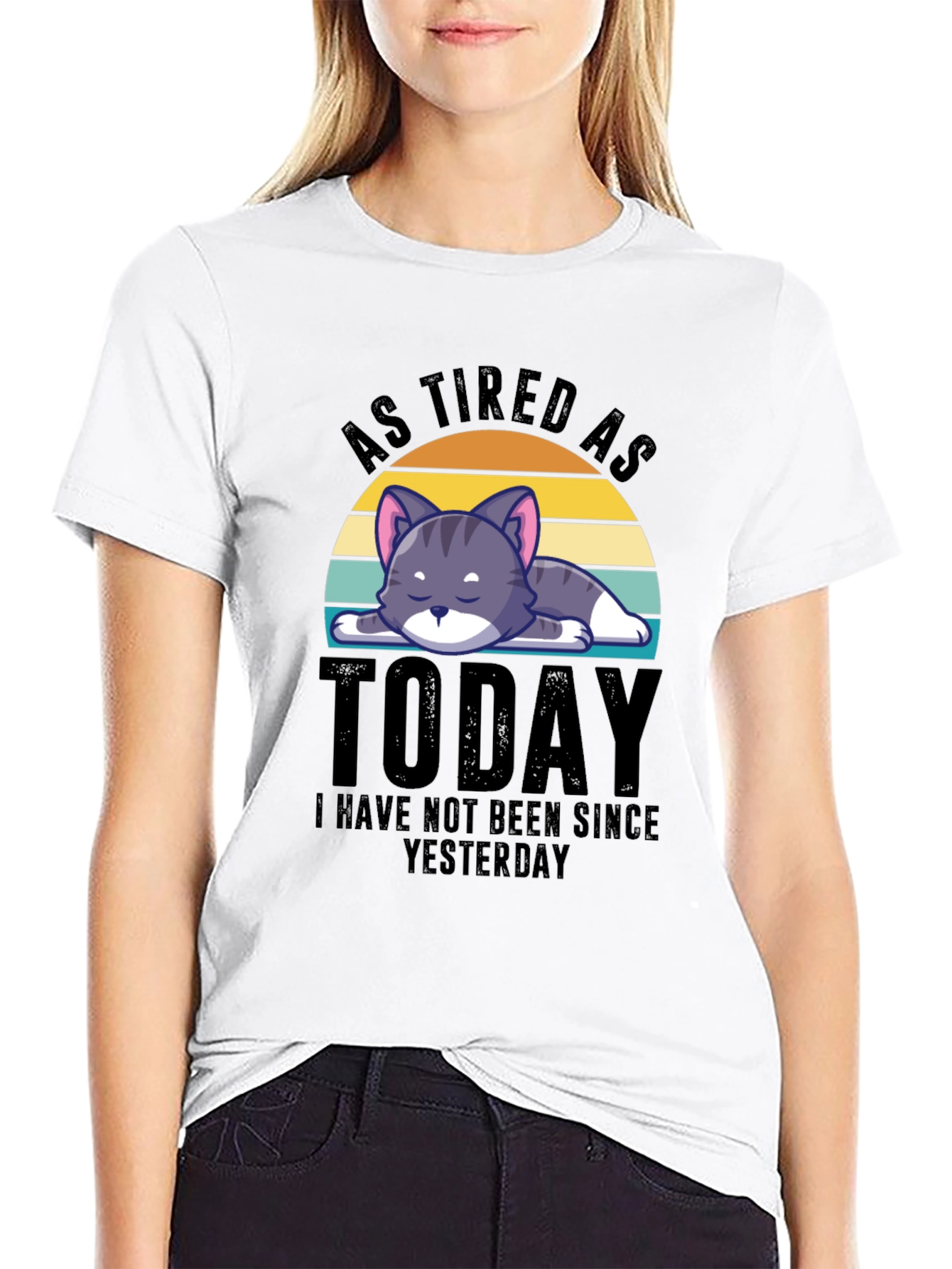 Tired Cat Graphic Tee - As Tired As Today