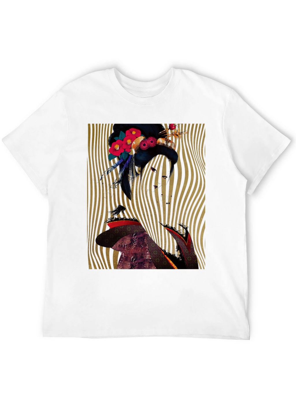 Floral Geisha Graphic Print Black T-Shirt