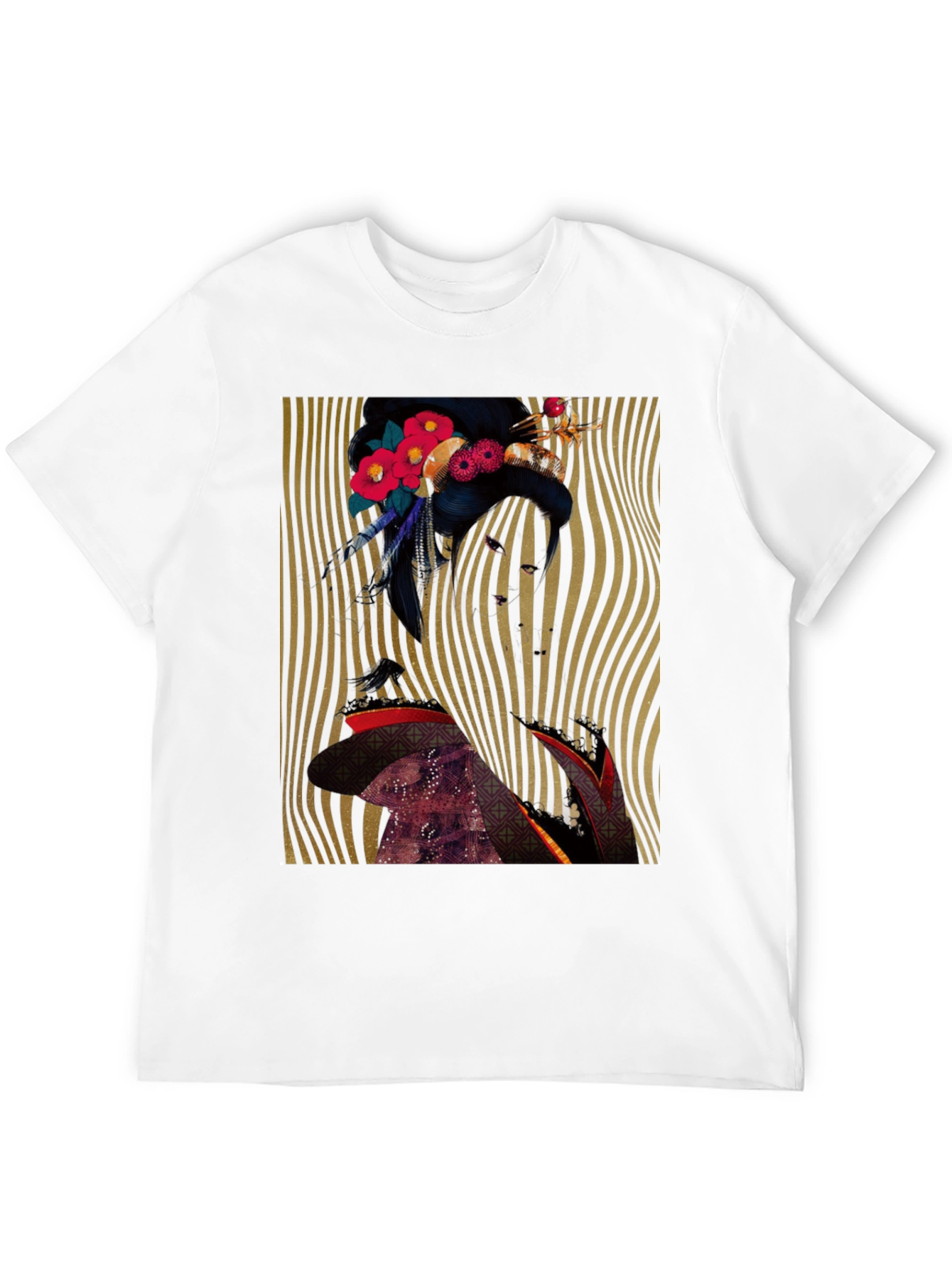 Floral Geisha Graphic Print Black T-Shirt