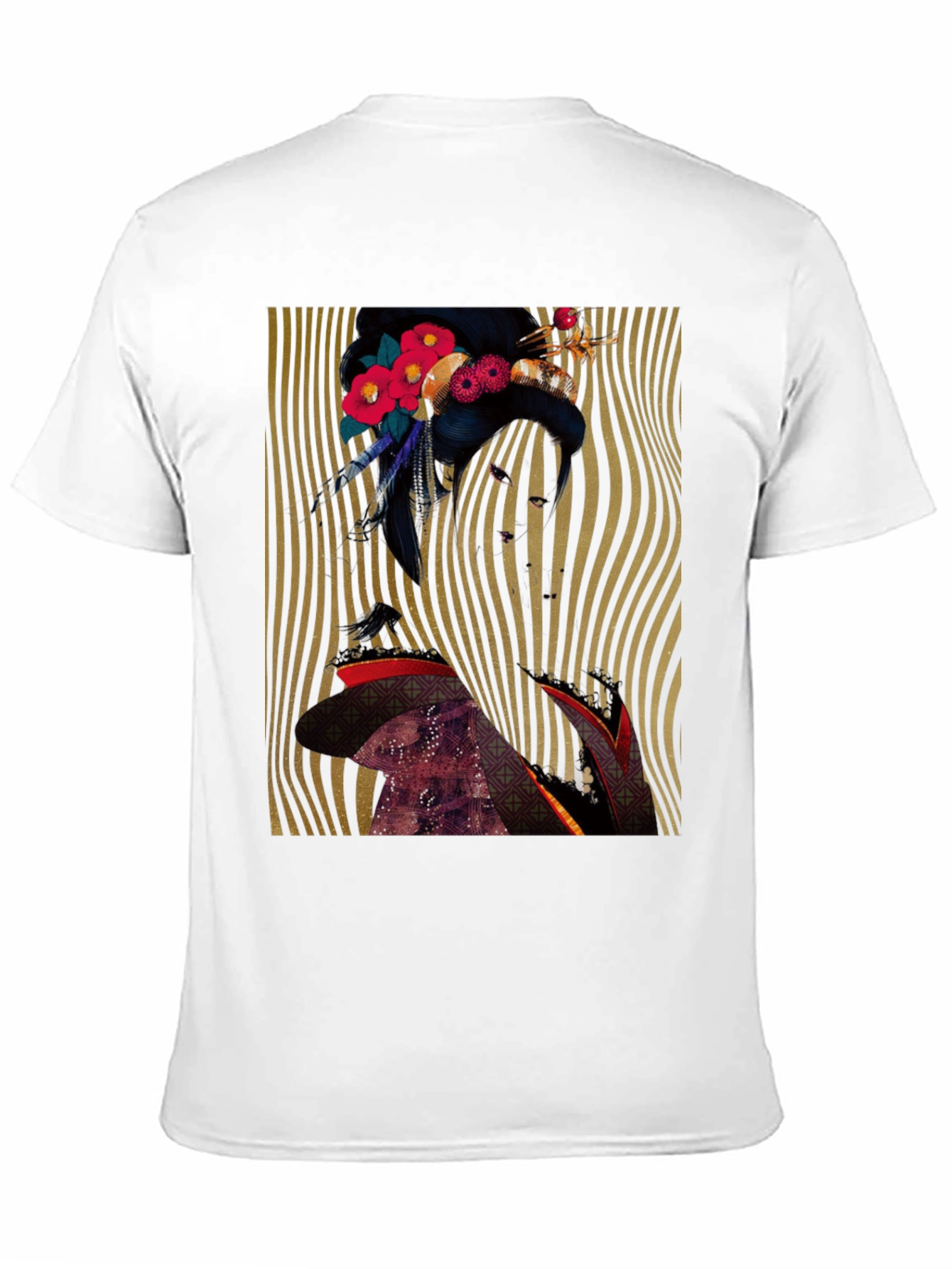 Floral Geisha Graphic Print Black T-Shirt