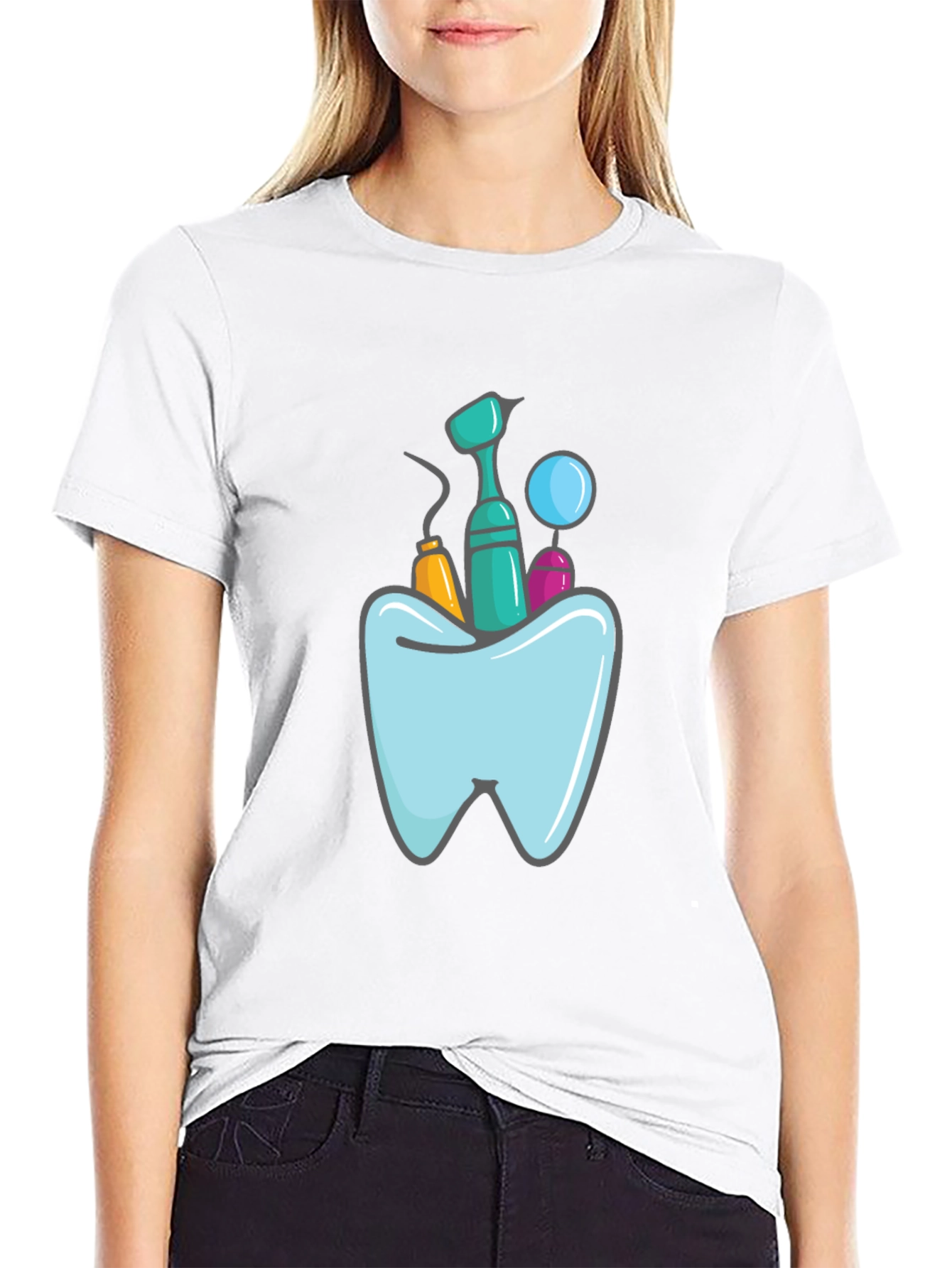 Dentist Tools Graphic Print Black T-Shirt