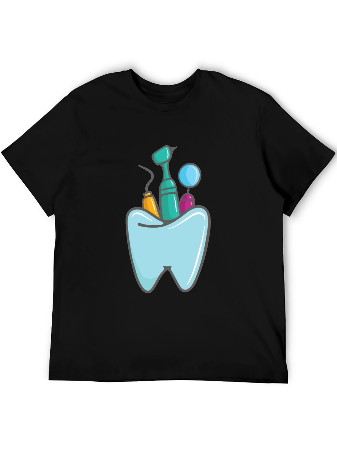 Dentist Tools Graphic Print Black T-Shirt