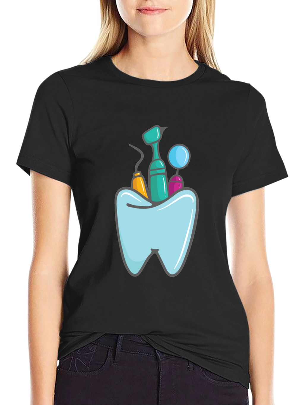 Dentist Tools Graphic Print Black T-Shirt