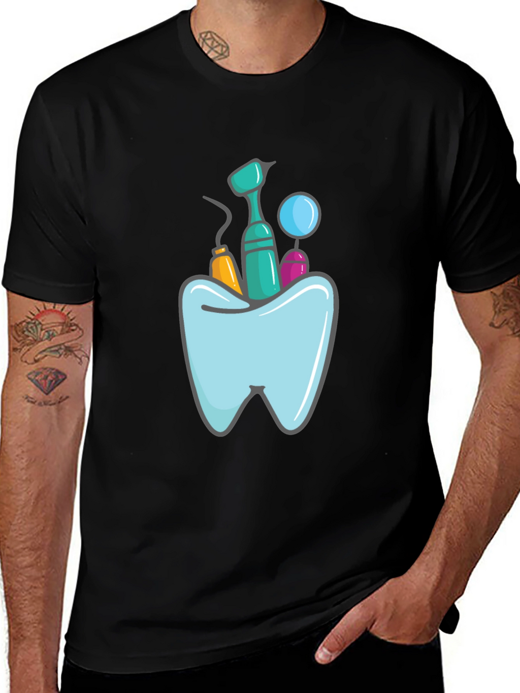 Dentist Tools Graphic Print Black T-Shirt