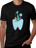 Dentist Tools Graphic Print Black T-Shirt