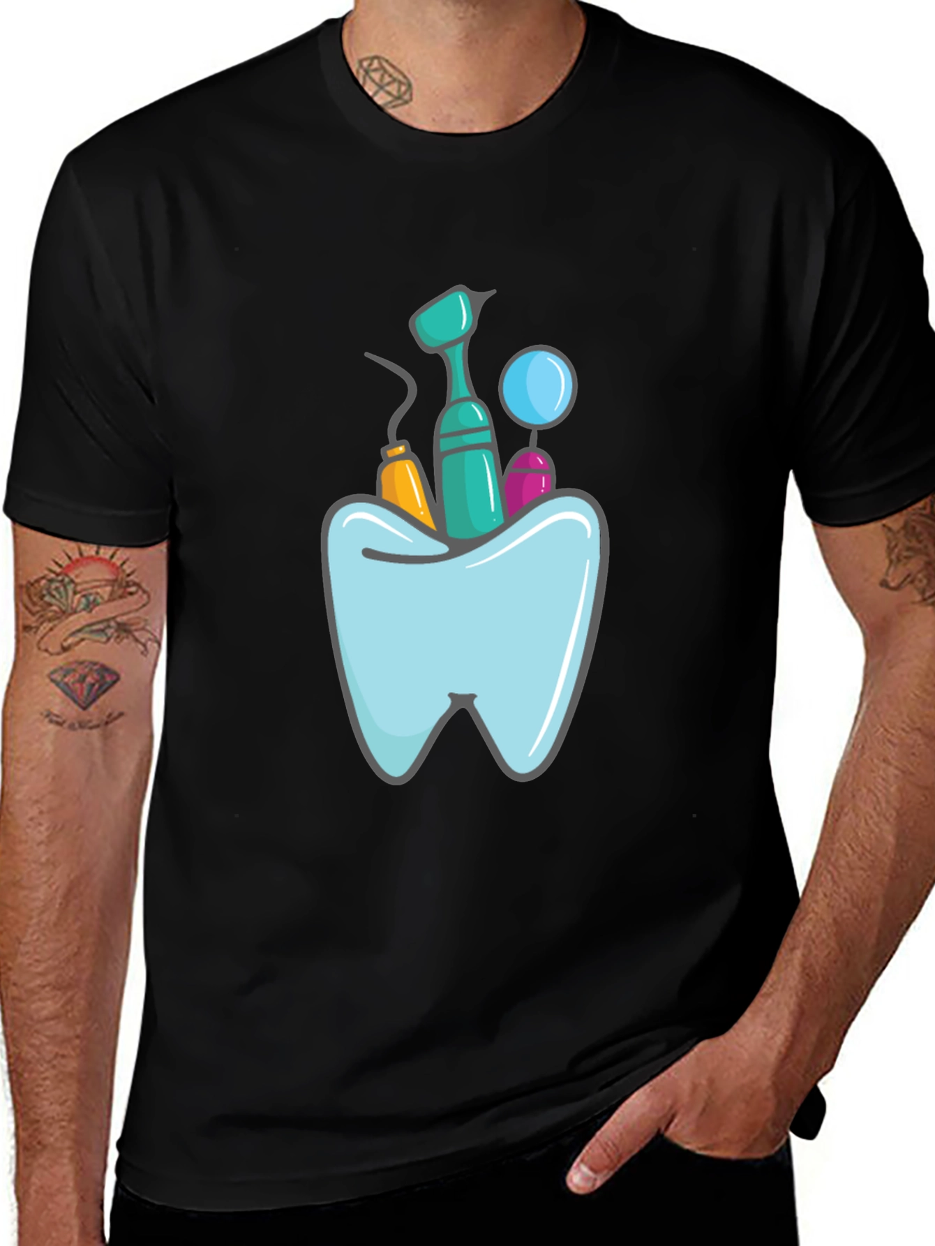 Dentist Tools Graphic Print Black T-Shirt