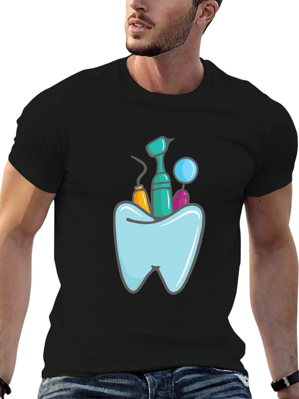 Dentist Tools Graphic Print Black T-Shirt
