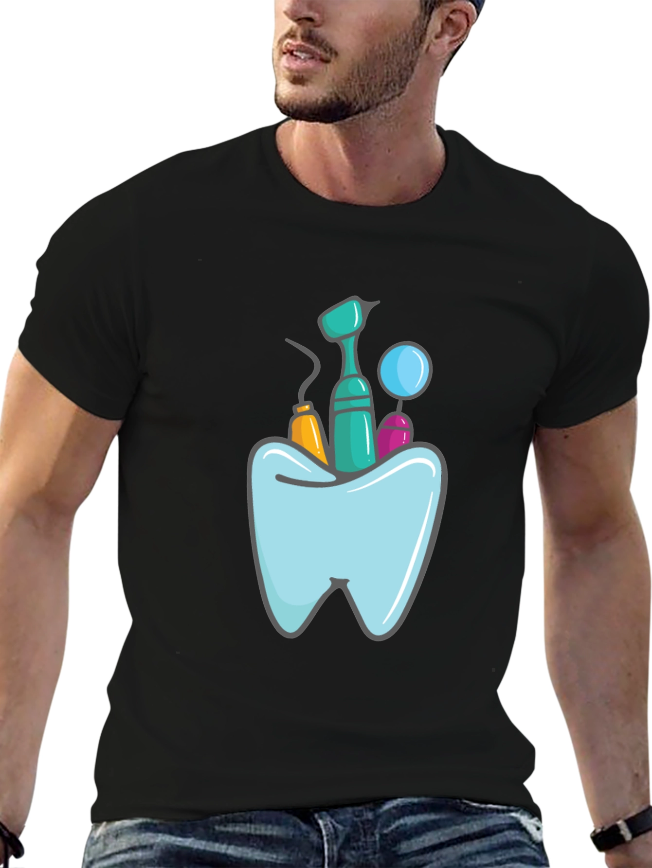 Dentist Tools Graphic Print Black T-Shirt