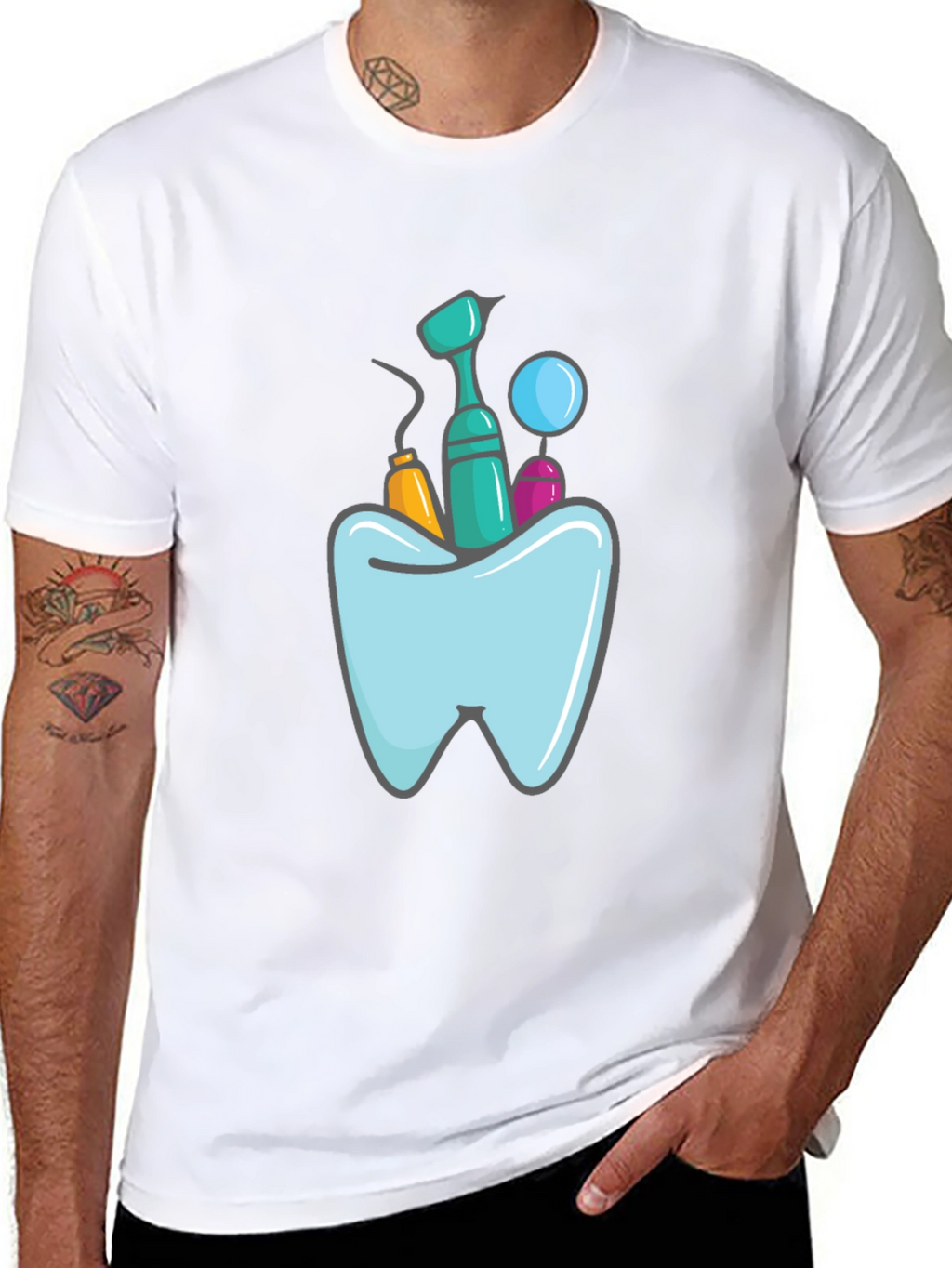 Dentist Tools Graphic Print Black T-Shirt