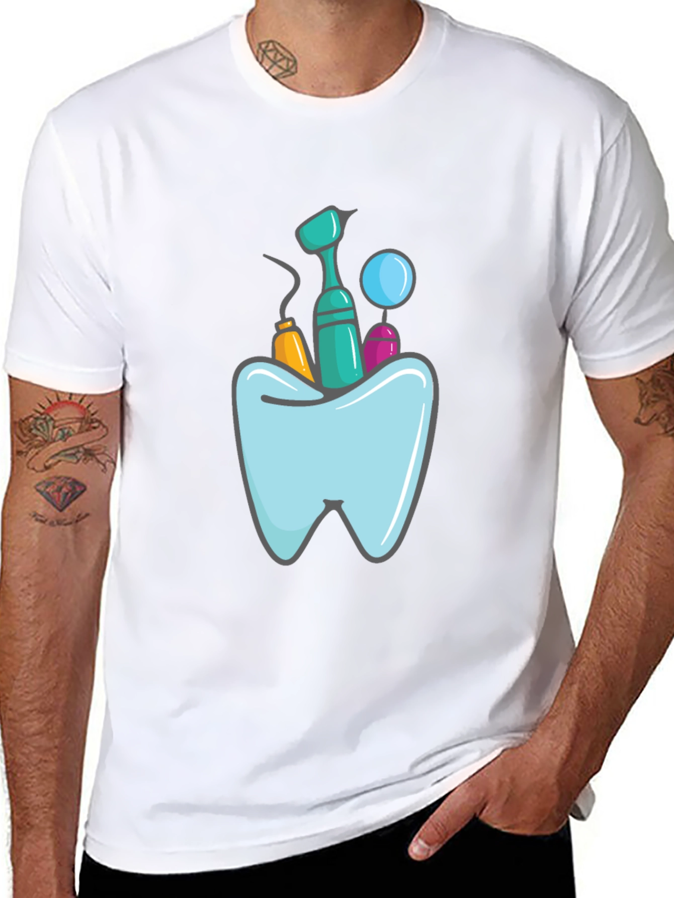 Dentist Tools Graphic Print Black T-Shirt