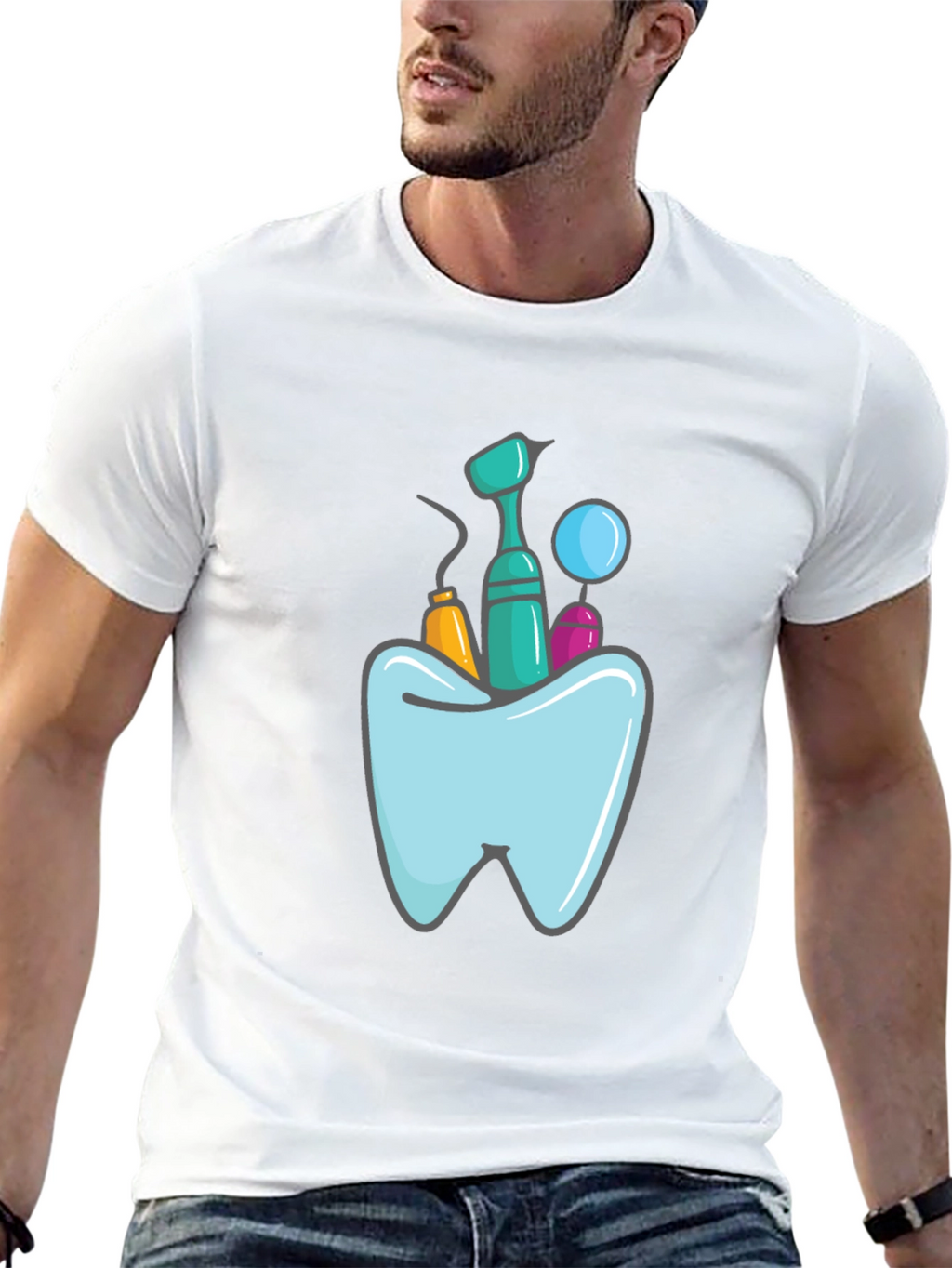 Dentist Tools Graphic Print Black T-Shirt