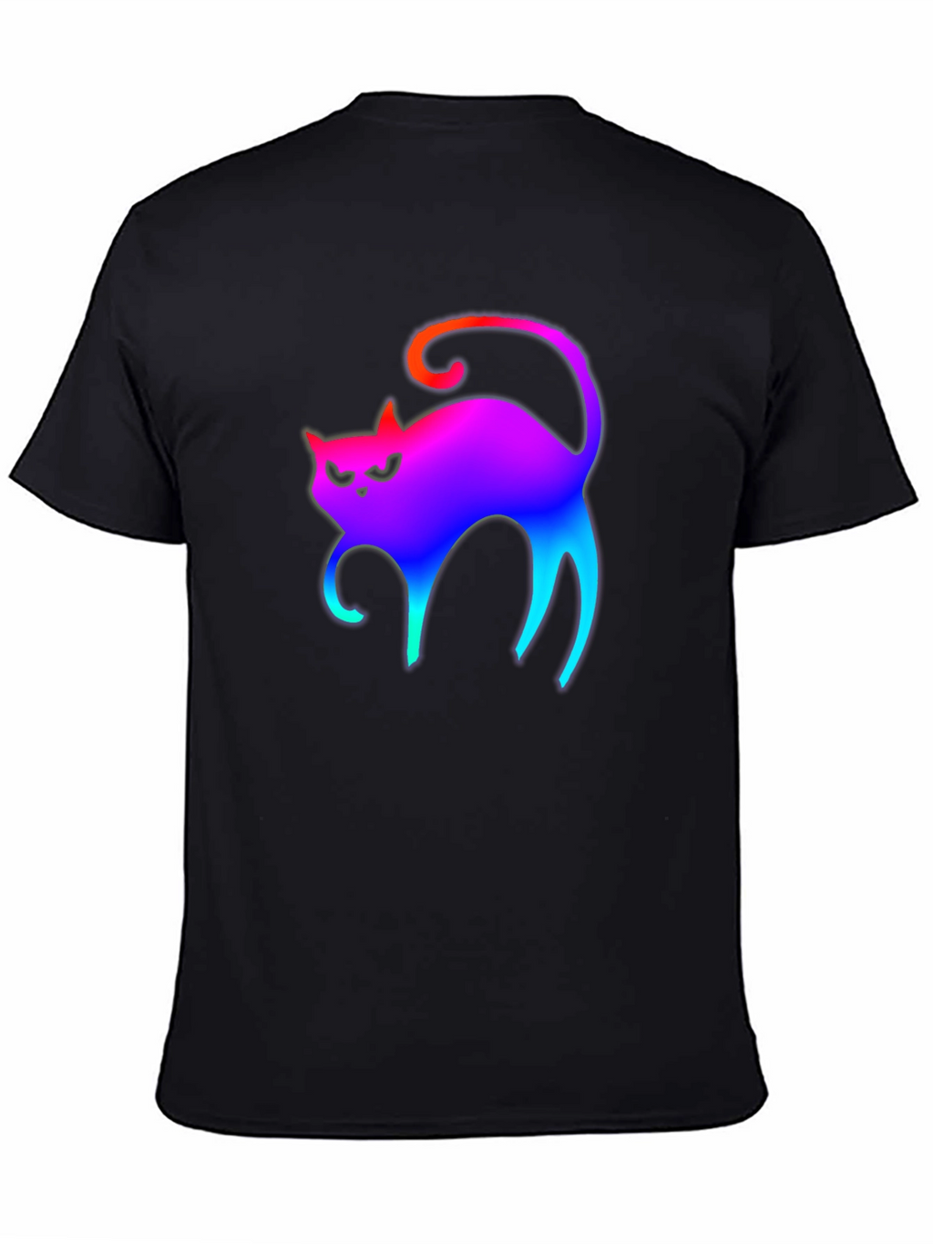 Rainbow Cat Graphic Tee - Black Cotton T-Shirt