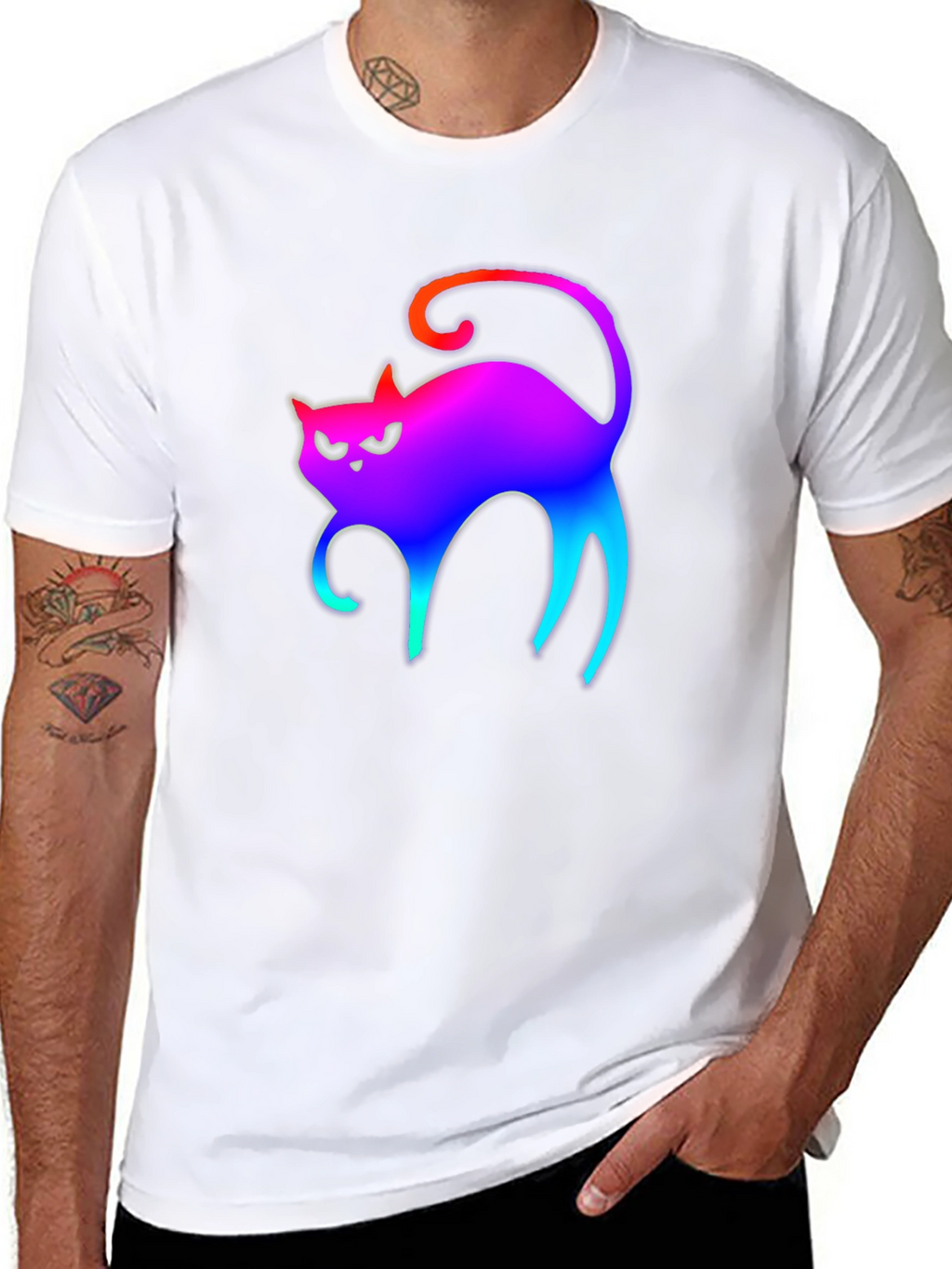 Rainbow Cat Graphic Tee - Black Cotton T-Shirt