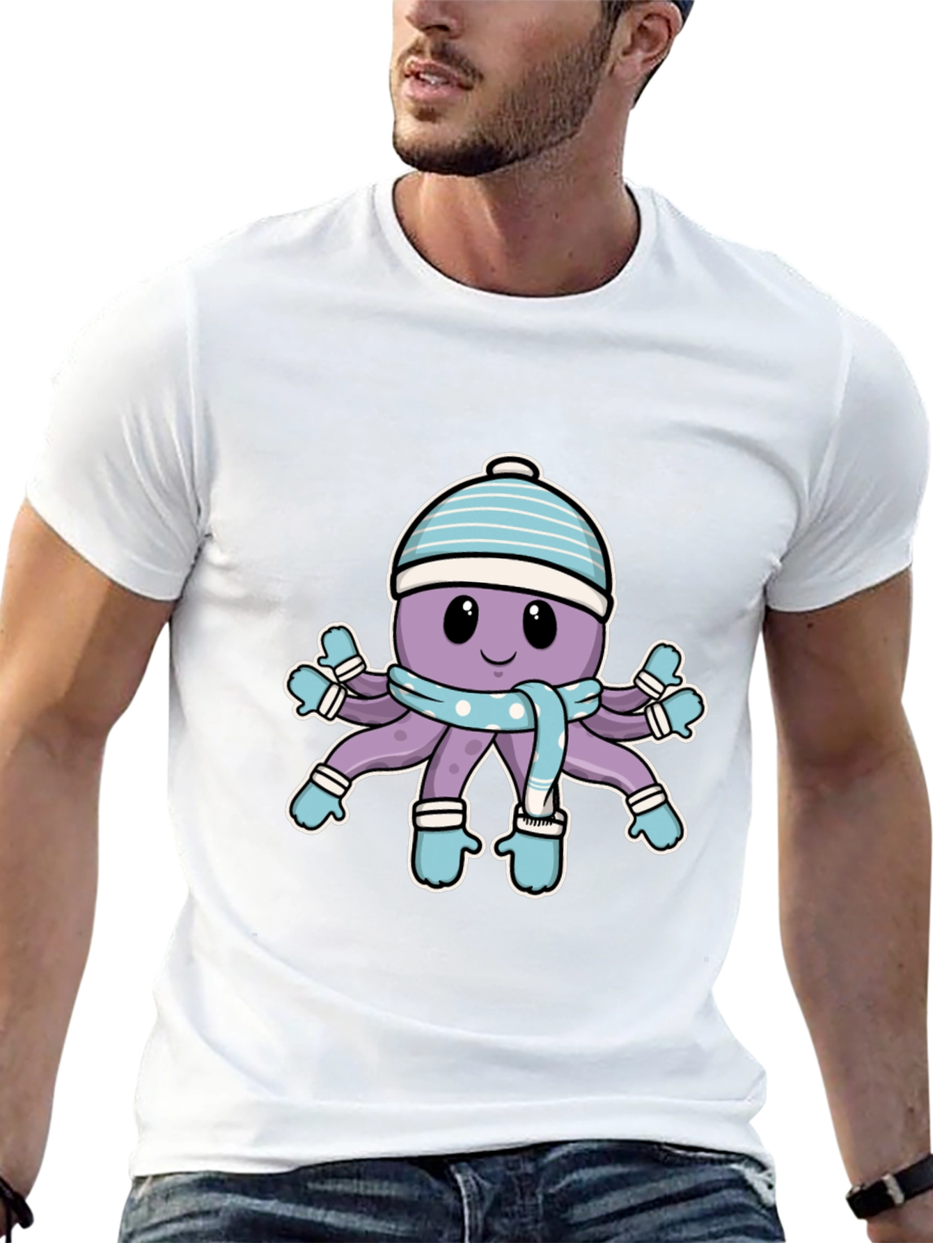 Winter Octopus T-Shirt - Cute Cartoon Design