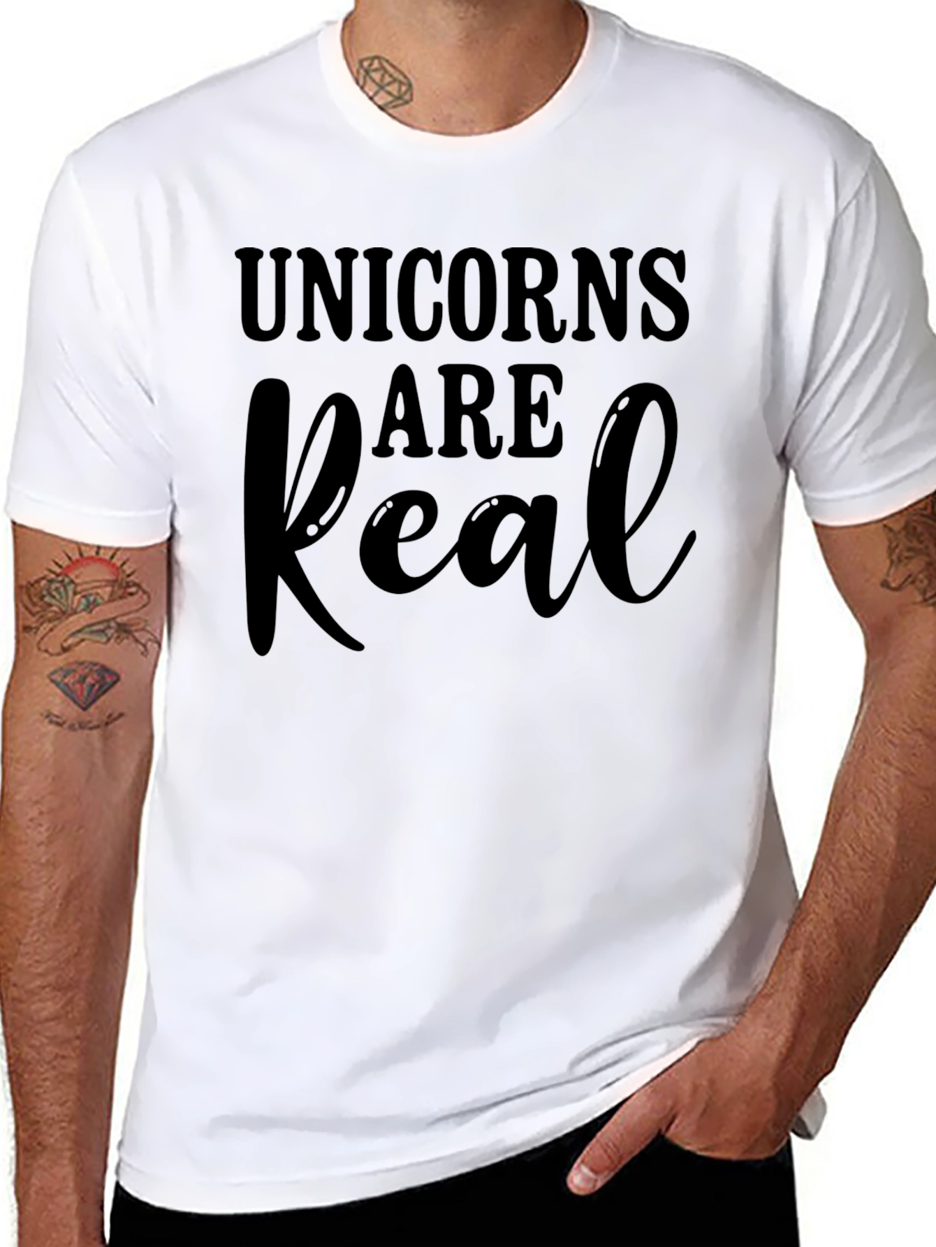 Unicorns Are Real Black Cotton T-Shirt
