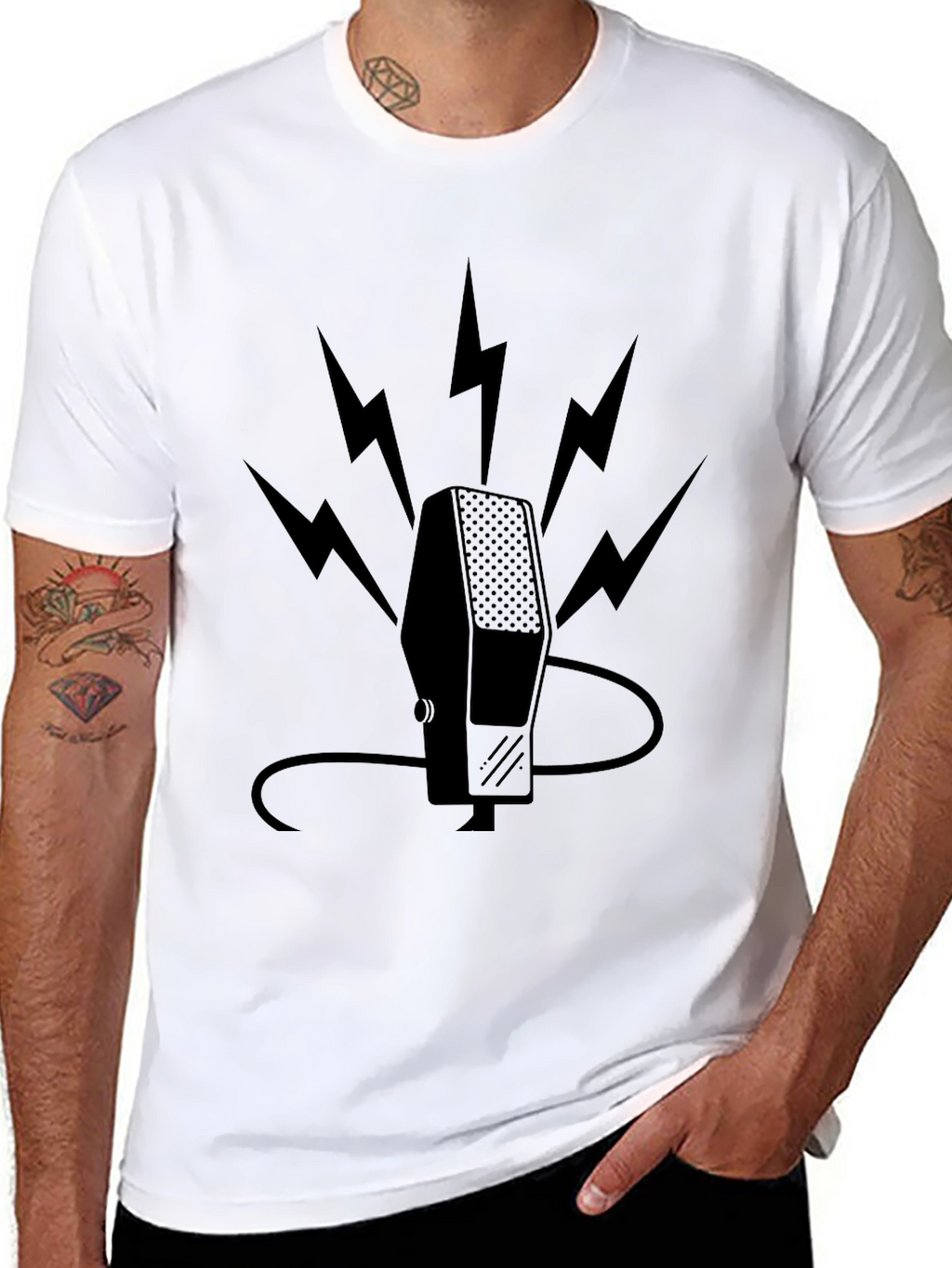 Retro Microphone Bolt Graphic Tee - Black