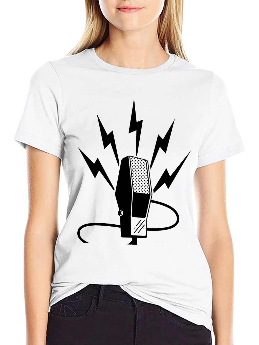 Retro Microphone Bolt Graphic Tee - Black