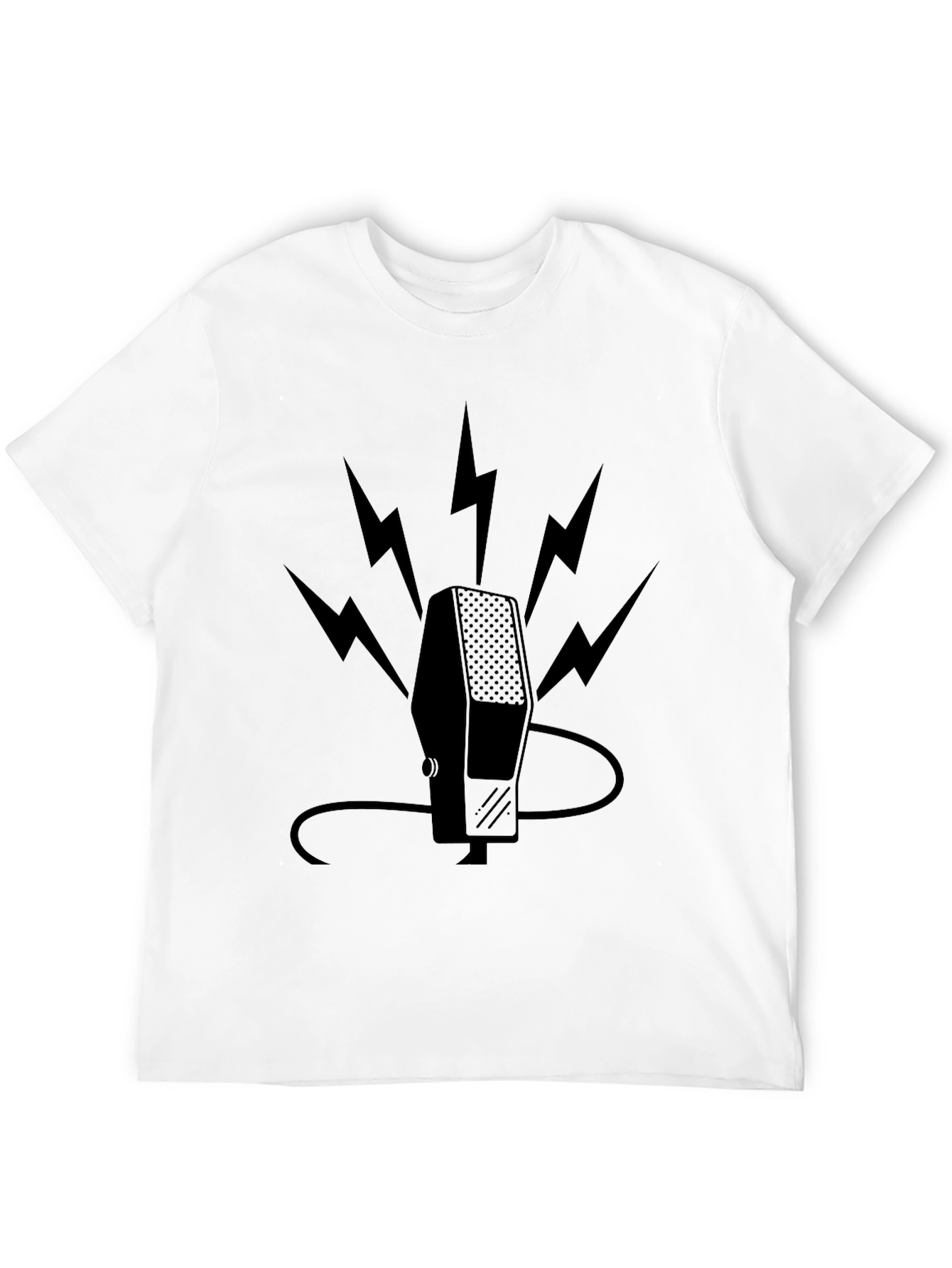 Retro Microphone Bolt Graphic Tee - Black